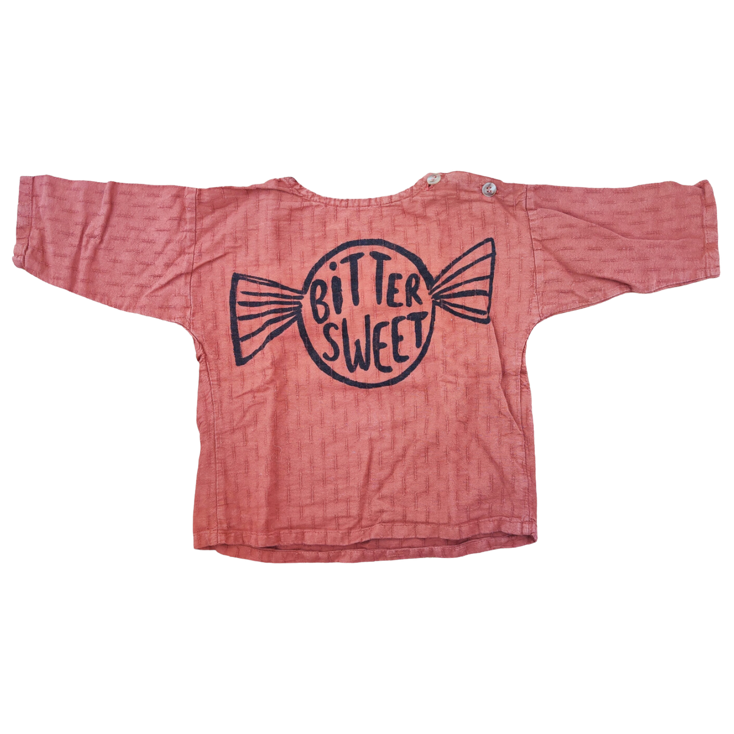 Pre-loved long sleeve "Bitter Sweet" blouse in faded rusty orange from the brand Bobo Choses, evasé fit. Made from 100% organic cotton.
