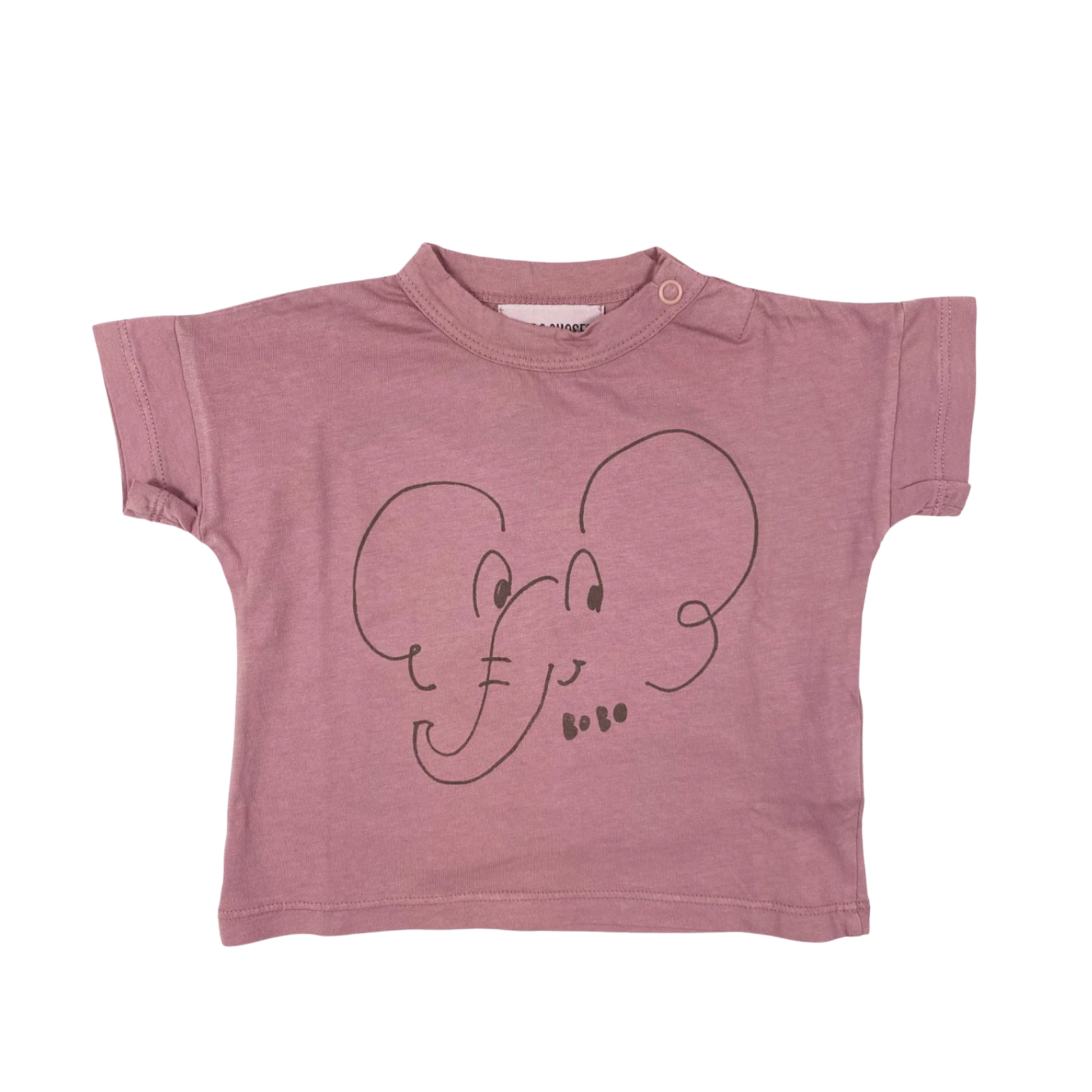Bobo Choses Elephant t-shirt in purple, with short sleeves, made from 100% organic cotton.