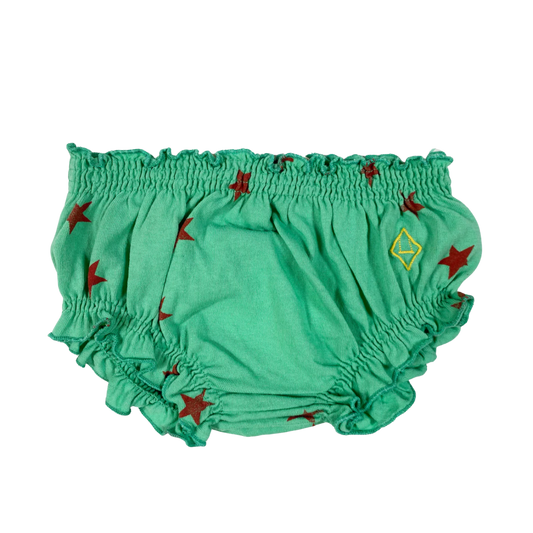 The Animals Observatory unused green bloomer with red stars print, made from 100% cotton.